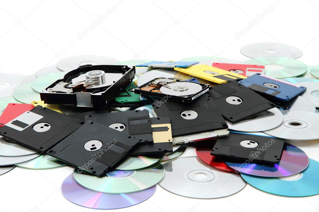 harde schijf, floppy disk en cdrom — Stockfoto © jonnysek 5941536