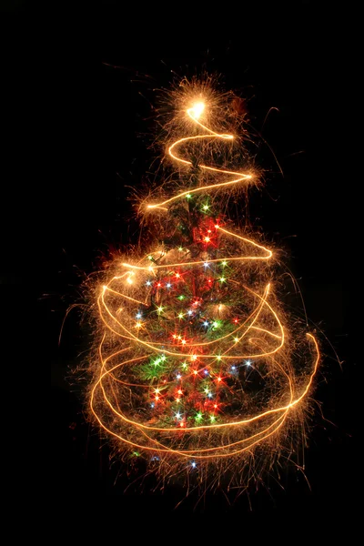 Christmas tree from the sparklers — Stock Photo, Image