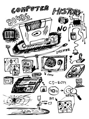 Hand drawn icons from computer history clipart