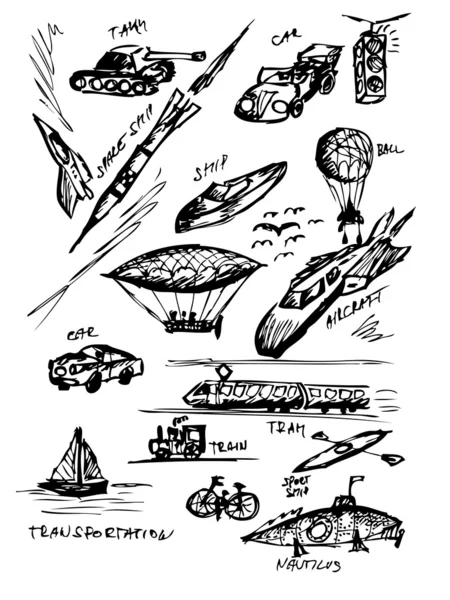 Iconos de transporte dibujado a mano — Archivo Imágenes Vectoriales