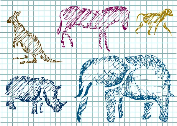 Animlas de zoológico dibujado a mano — Vector de stock