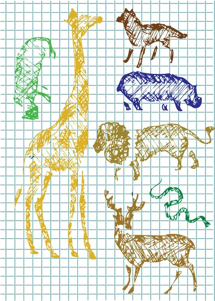 Animlas zoo disegnato a mano — Vettoriale Stock
