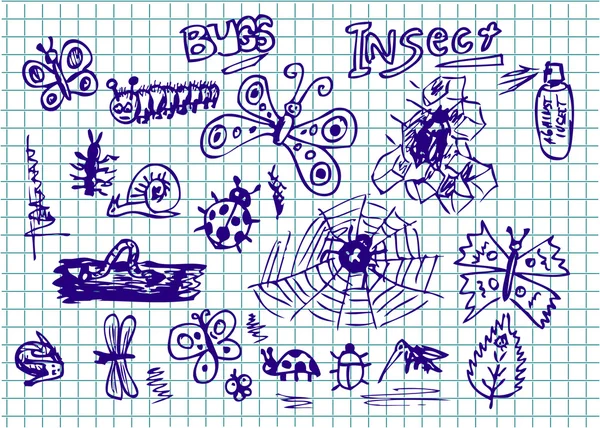 Collection d'insectes dessinés à la main — Image vectorielle