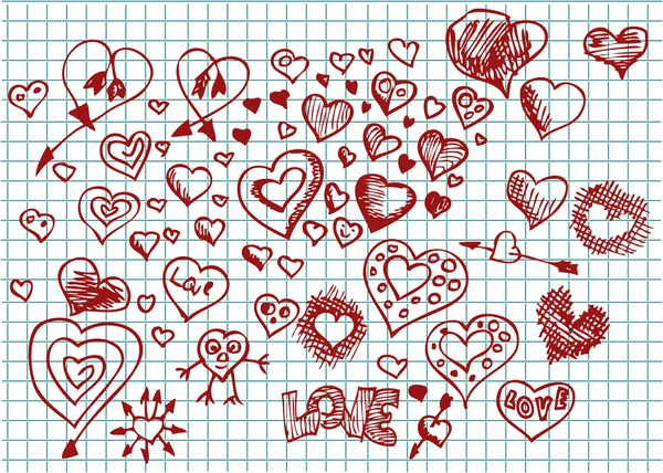 คอลเลกชันหัวใจที่วาดด้วยมือ — ภาพเวกเตอร์สต็อก