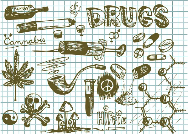 El çekilmiş uyuşturucu sembolleri — Stok Vektör