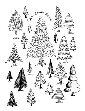 hand drawn christmas treeses clipart