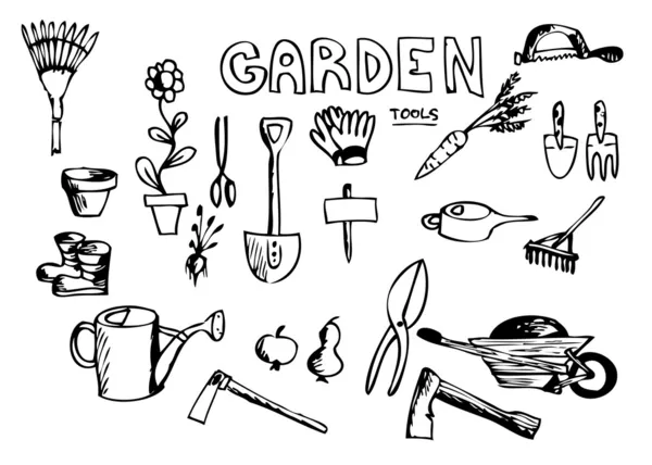 Bahçe aletleri El çekilmiş — Stok Vektör
