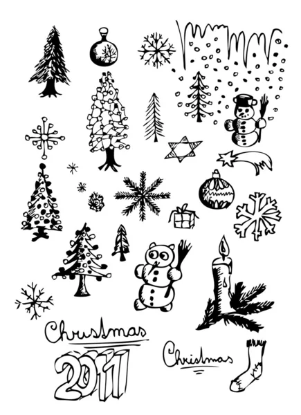 Ícones de Natal desenhados à mão —  Vetores de Stock
