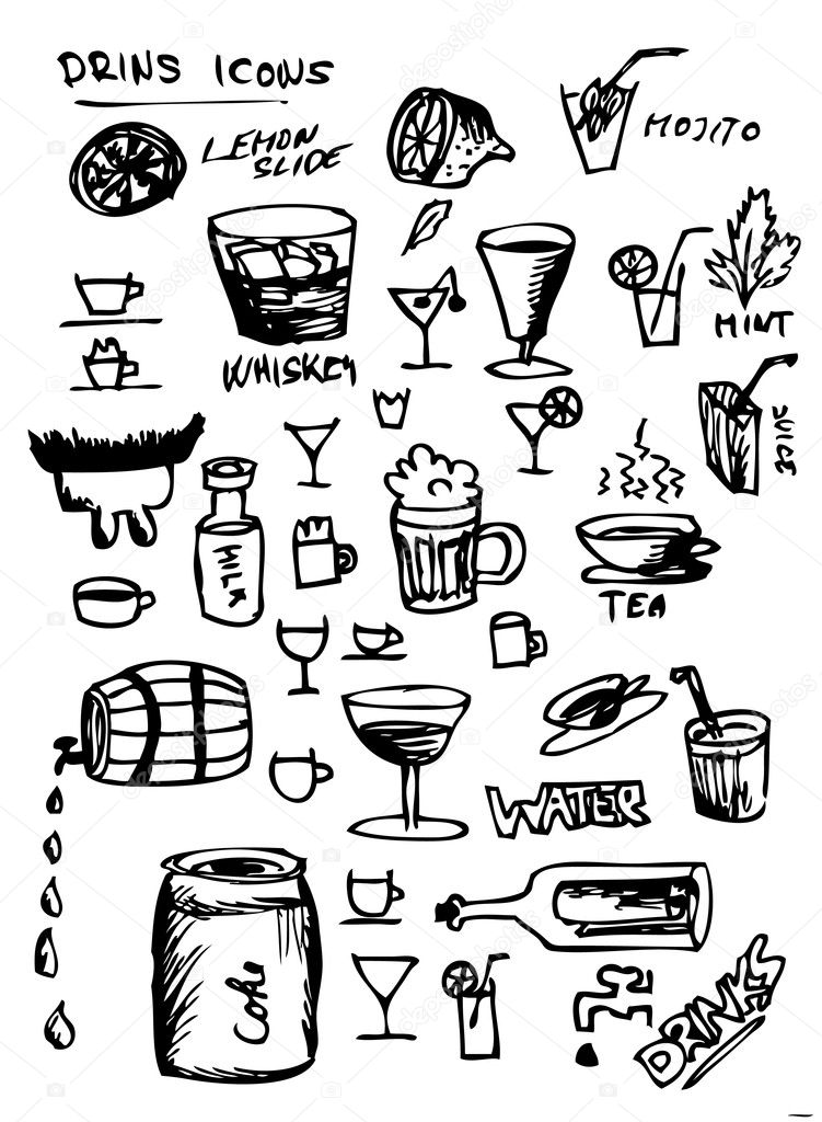 hand drawn drink symbols
