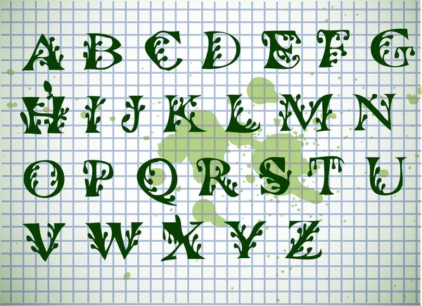 手の書かれた緑のアルファベット — ストックベクタ