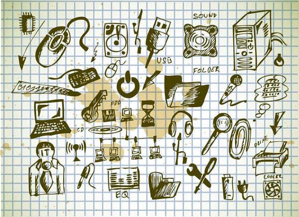 Iconos de ordenador dibujados a mano — Vector de stock
