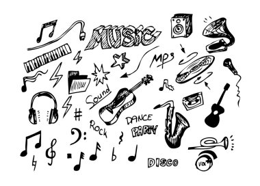 çizilmiş müzik nesneleri el