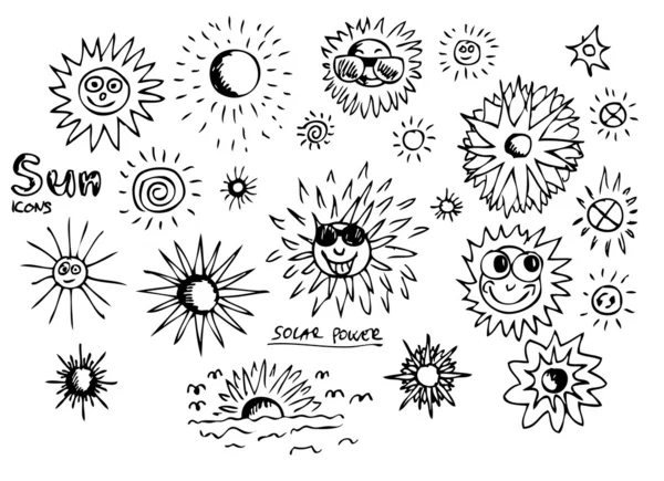 Рисованные солнцами вручную — стоковый вектор