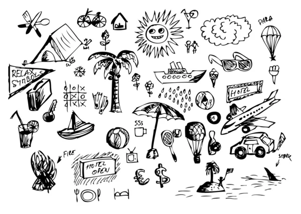 Iconos de verano dibujados a mano — Vector de stock