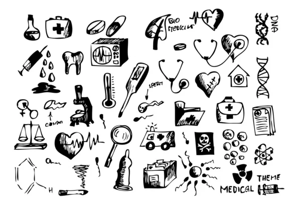 Simboli medici disegnati a mano — Vettoriale Stock