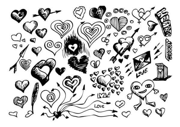 Handgezeichnete Herzen Symbole — Stockvektor