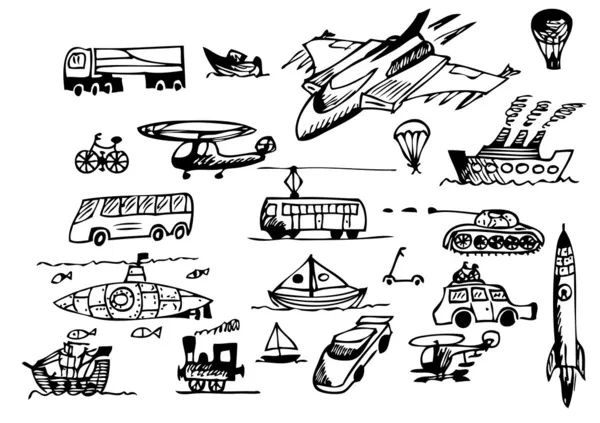Iconos de transporte dibujado a mano — Vector de stock