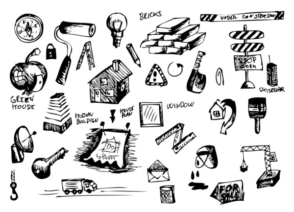 Iconos de construcción dibujados a mano — Vector de stock