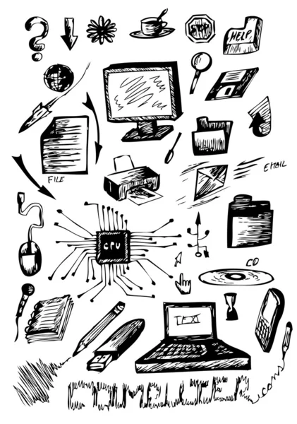 Iconos de ordenador dibujados a mano — Vector de stock