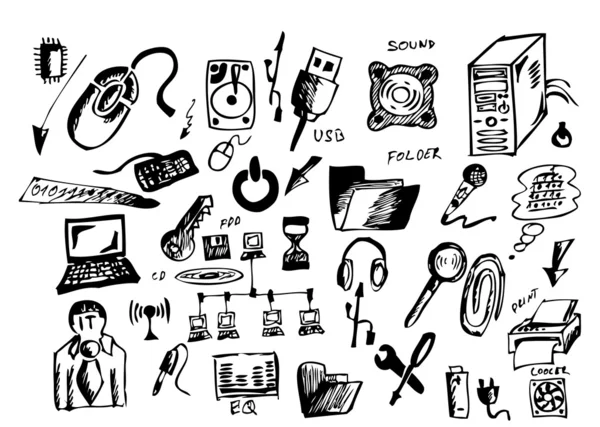 Iconos de ordenador dibujados a mano — Archivo Imágenes Vectoriales