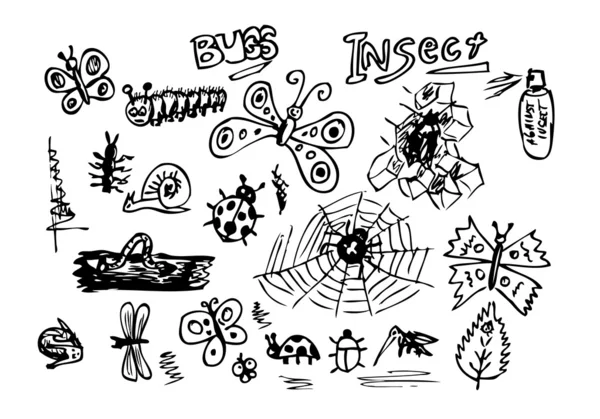 Insectes dessinés à la main — Image vectorielle