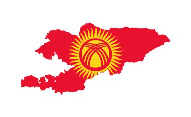 Kyrgyzstan flag on map clipart