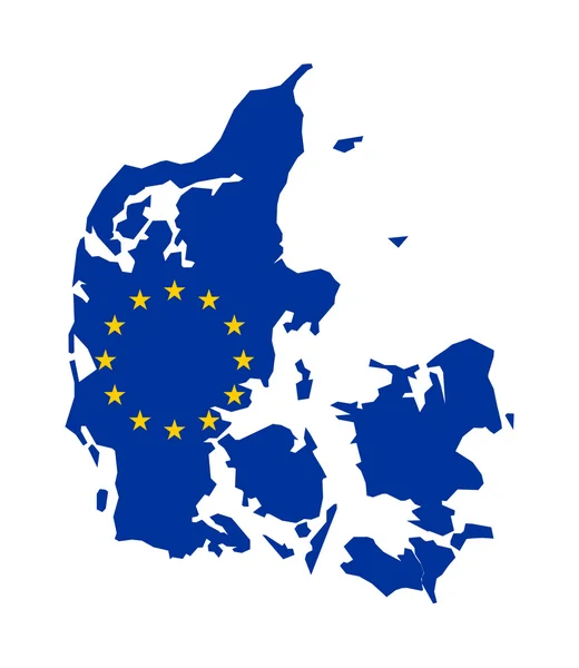 Vlajka EU na mapě dánský — Stock fotografie