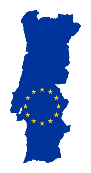 欧盟旗帜在葡萄牙地图上 — 图库照片