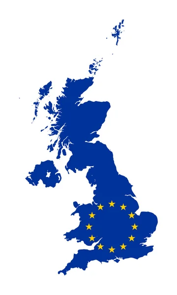 欧盟旗帜在联合王国的地图上 — 图库照片