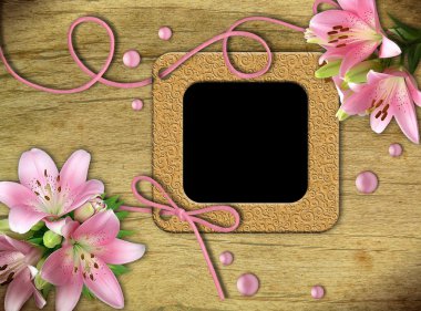 Vintage photo frames and pink lily clipart