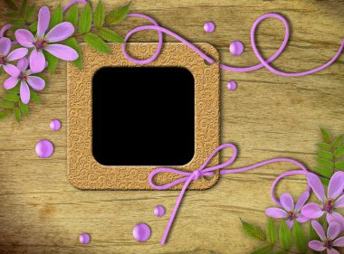 Vintage photo frames and lilac flowers clipart