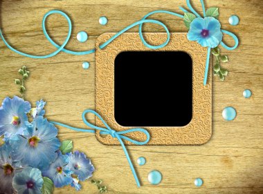 Vintage photo frames and blue mallow flowers clipart