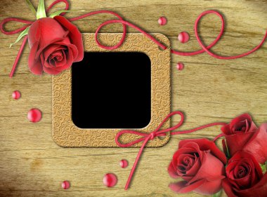 Vintage photo frames and roses clipart