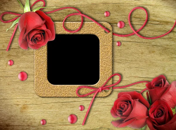 Vintage photo frames and roses — Stock Photo, Image