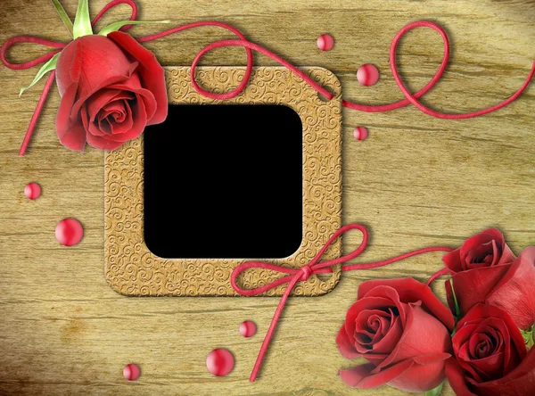 Vintage photo frames and roses — Stock Photo, Image