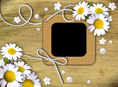 Vintage photo frames and white daisies clipart