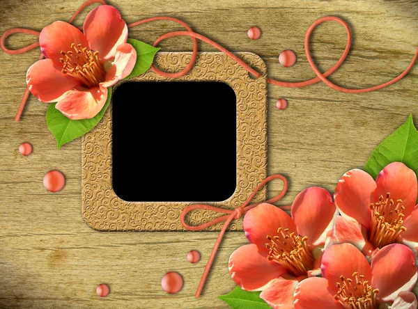 Vintage foto frames en bloemen oranje — Stockfoto