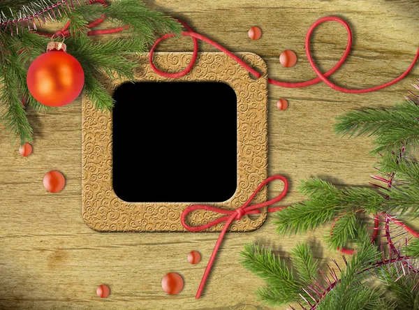Ročník fotografické rámečky a vánoční stromeček — Stock fotografie