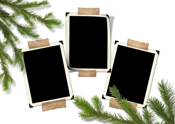 Foto rámec retro a vánoční stromeček — Stock fotografie