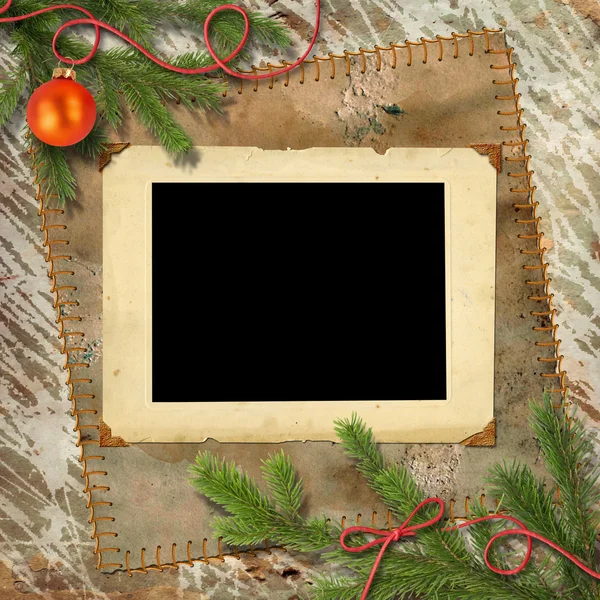 Árvore de Natal, e quadro retro — Fotografia de Stock