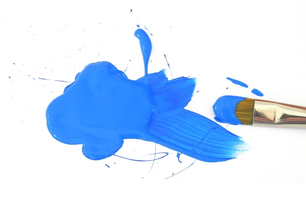 Blaue Farbe und Pinsel — Stockfoto