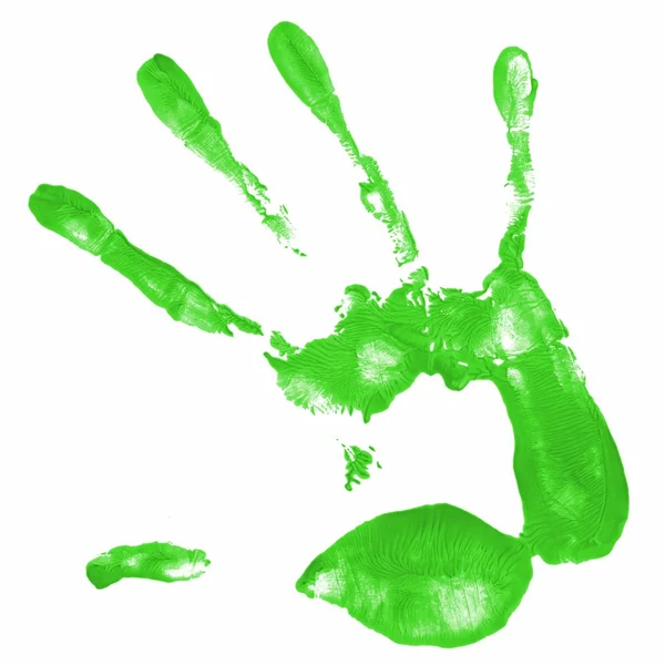 Handabdruck mit grüner Farbe — Stockfoto