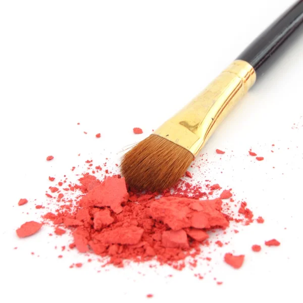 Make-up borstel en cosmetische poeder — Stockfoto