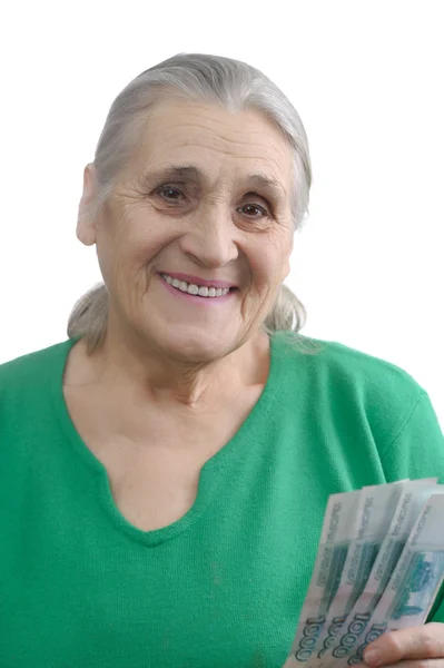 Old woman with money — Stock Photo, Image