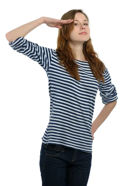 Girl salutes — Stock Photo, Image