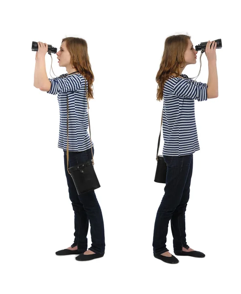 Girl with binocular — Stock Photo, Image