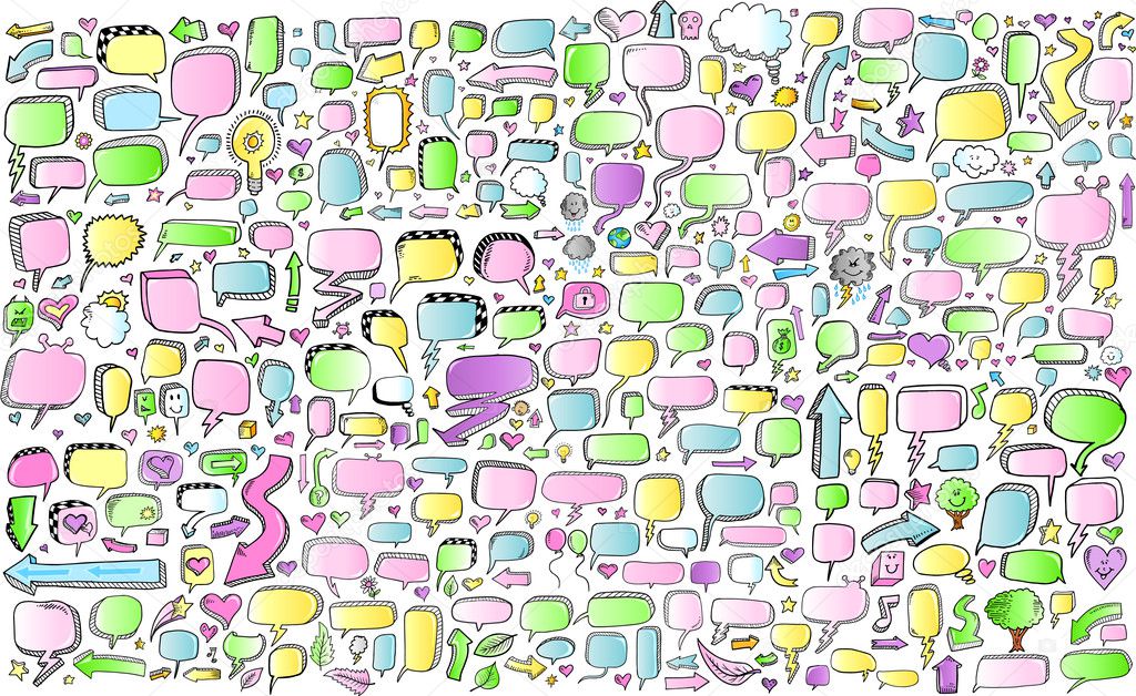 Notebook Doodle Color Speech Bubble Arrow Vector Illustration Set