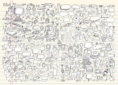 Notebook Doodle Speech Bubble Design Elements Mega Vector Illustration Set clipart