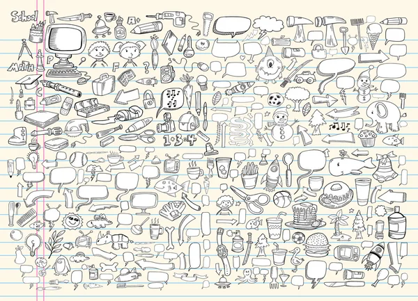 Defter doodle konuşma balonu tasarım öğeleri mega vektör çizim set Stok Illüstrasyon