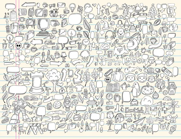 Notebook Doodle Sketch Design Elementi Mega Vector Illustration Set — Vettoriale Stock